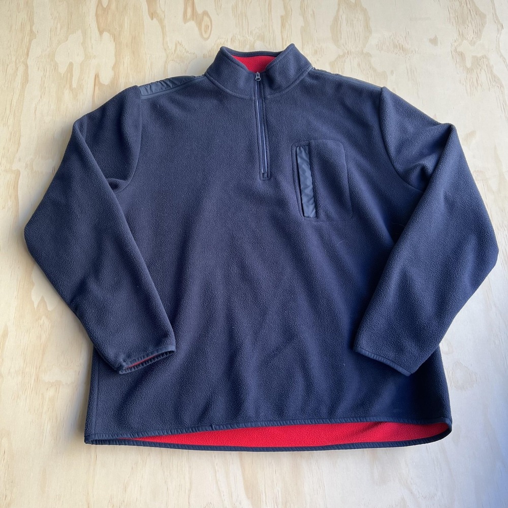 Brooks Brothers Sweatshirt Mens 2XL Blue Fleece 1/4 Zip Pullover Chest Pocket